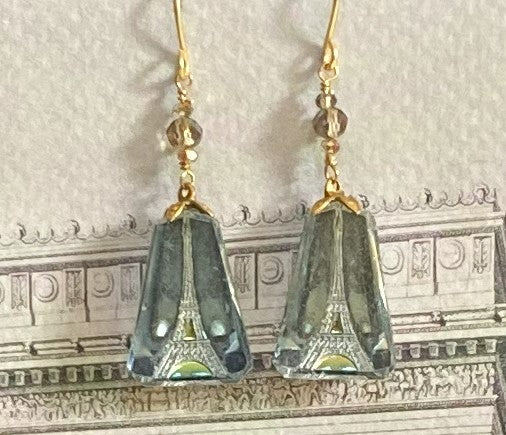 Ice Blue Eiffel Intaglio Earrings