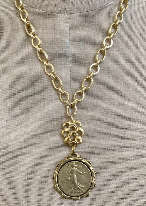 French Walking Liberty Medal necklace