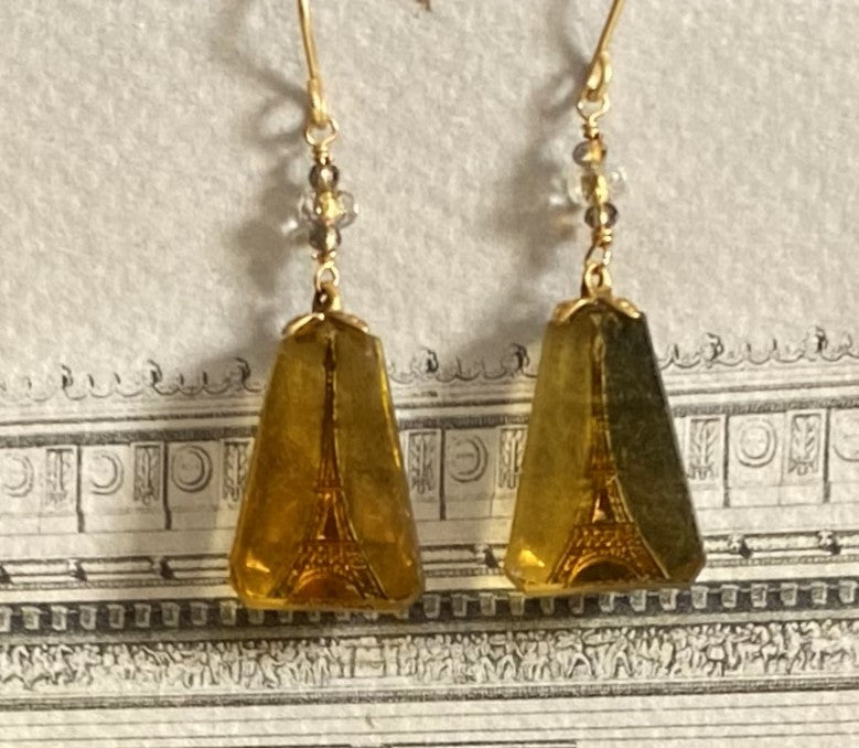 Golden Glass Eiffel Intaglio Earrings